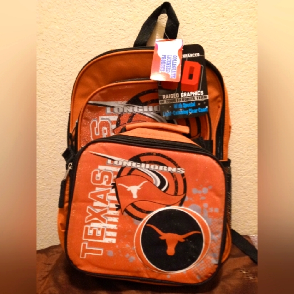 NWT University of Texas (UT) at Austin Longhorns Orange Backpack with Lunch Bag